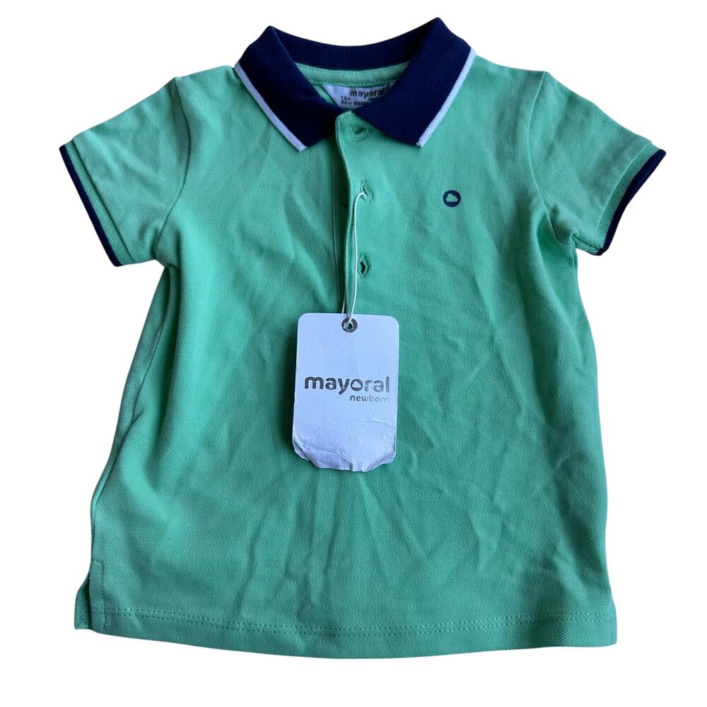 Mayoral Baby Boys Green Color Block Polo Shirt - 12 Months